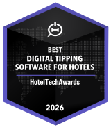 Hexagonal award badge stating Best Digital Tipping Software for Hotels, HotelTechAwards 2026.